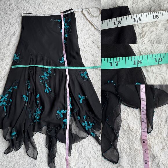 SOLD Mixit 100% silk chiffon midi skirt beaded sequin floral maxi ribbon fairy - Picture 5 of 15